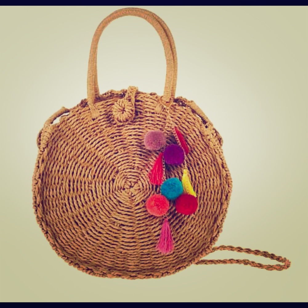 Coleen Lopez straw handbag with pompons